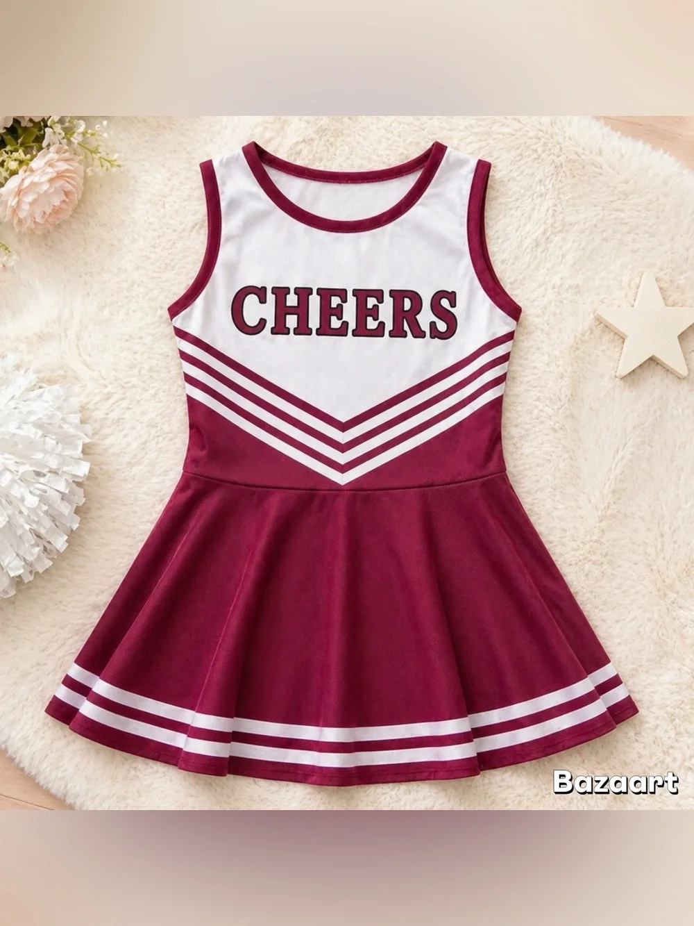 Sz 7/8 Girls Cheerleader Dress Costume Pink White Skater Style Cheer Uniform